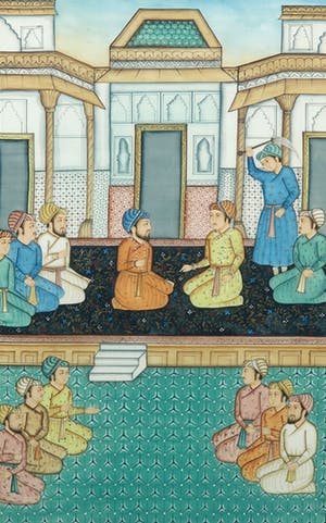 Niet of onleesbaar gesigneerd - Waterverf op textiel, Indiase schildering - Ingelijst kopen? Bied vanaf 10!