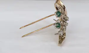 14 karaat Geel goud - Broche - 1.11 ct Diamanten - Smaragden kopen? Bied vanaf 900!