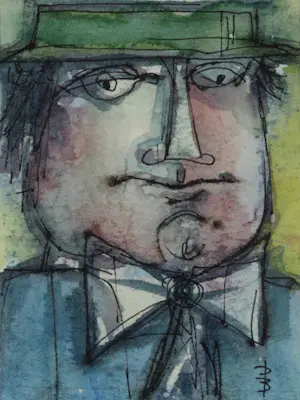 Niet of onleesbaar gesigneerd - Gemengde techniek op papier, Man met hoed kopen? Bied vanaf 1!