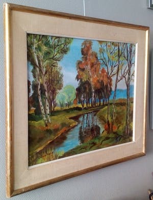 Johan Meijer - Herfstlandschap met Beek - Olieverf op doek - circa 1950 kopen? Bied vanaf 1!