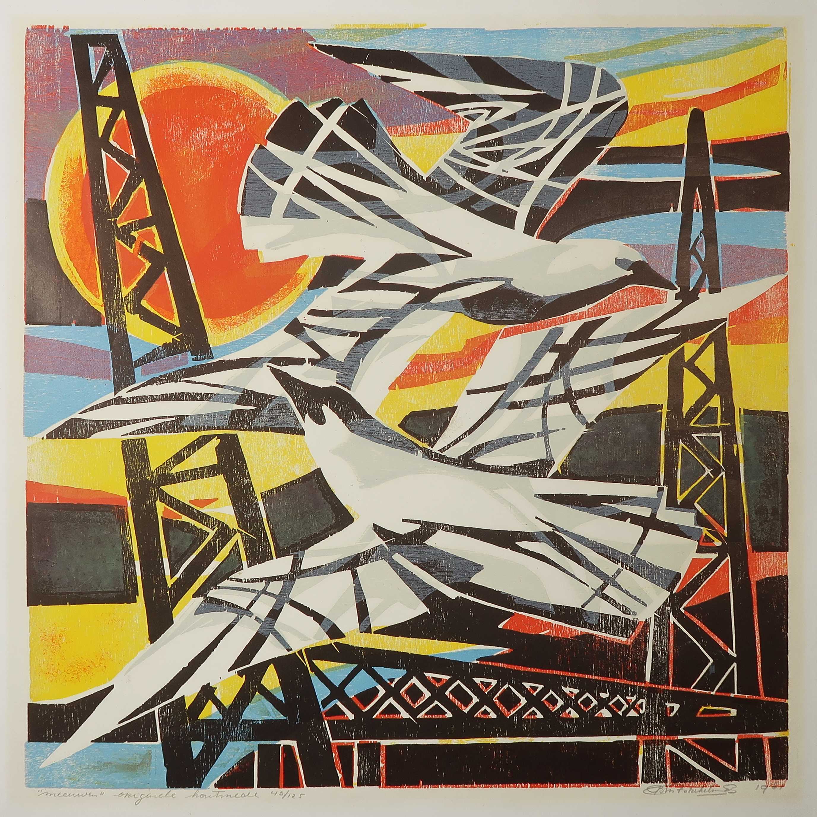 Niet of onleesbaar gesigneerd - Houtsnede op papier, Meeuwen  kopen? Bied vanaf 1!