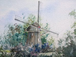 Niet of onleesbaar gesigneerd - Molen in aquarel kopen? Bied vanaf 1!
