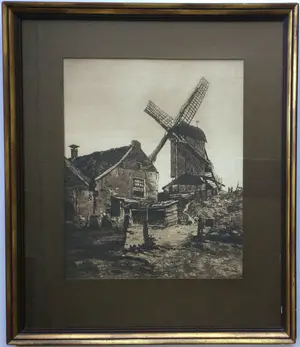 Hendrik Weegewijs - "Molen te Huizen” | ets in sepia - ingelijst kaufen? Bieten Sie von 1!