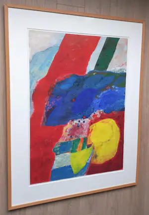 Jef Diederen - Abstracte compositie, gemengde techniek op papier (netjes ingelijst, groot!) kopen? Bied vanaf 575!