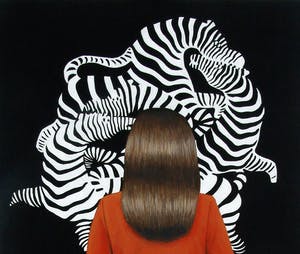 Gerard Boersma - Zebra's (Vrouw kijkend naar schilderij van Victor Vasarely) kopen? Bied vanaf 200!