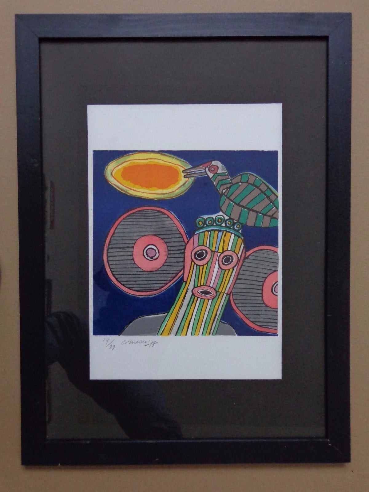 Corneille - KLEURRIJKE FIGUUR / KLEURLITHO / 77x57cm / KADER / SIG kopen? Bied vanaf 85!