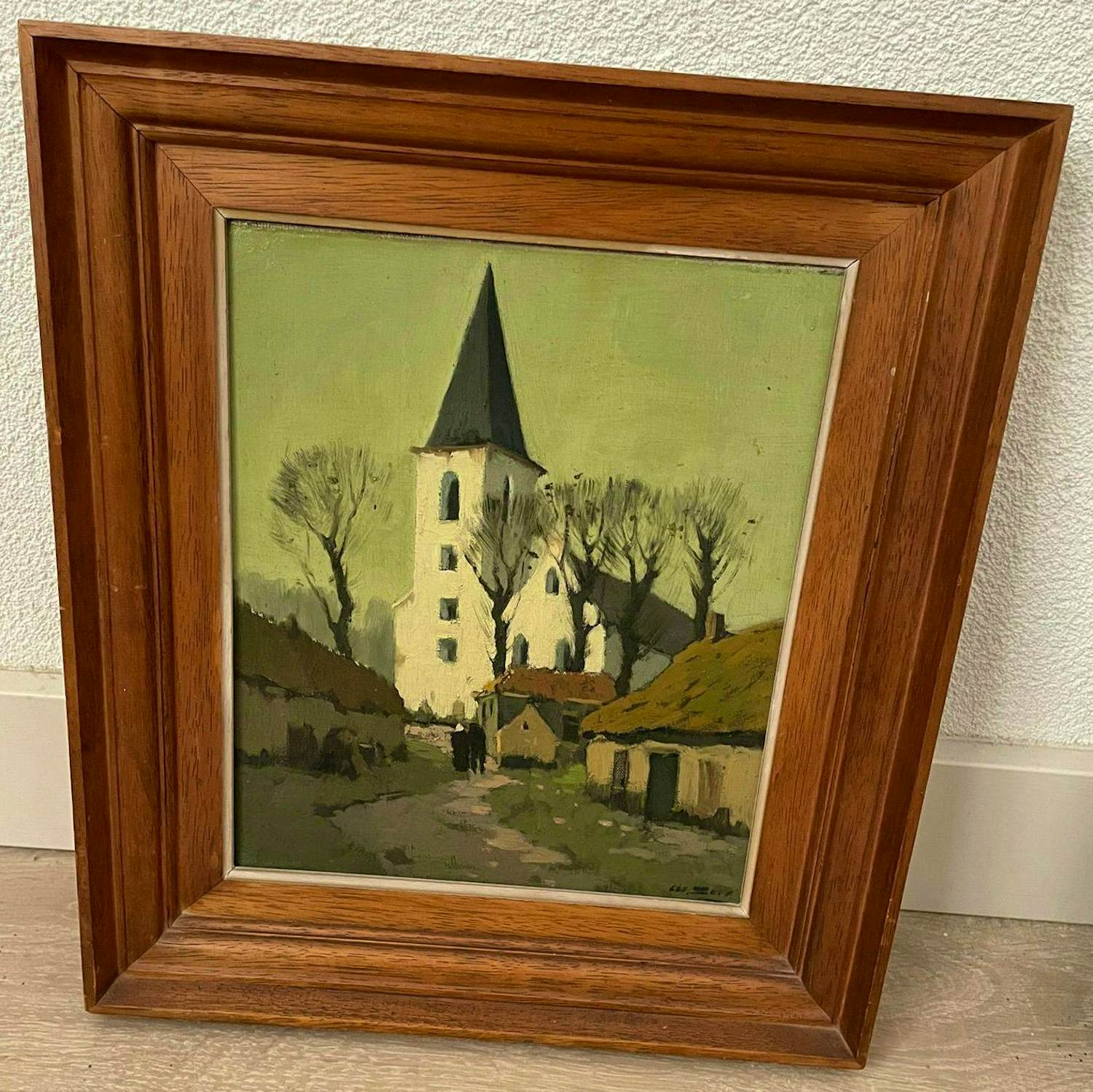 Christiaan Soer - Dorpsgezicht met kerk – Olieverf op paneel – gesigneerd kopen? Bied vanaf 75!