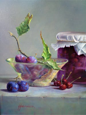 Hans Habraken - Stilleven met kersen en pruimen kopen? Bied vanaf 750!