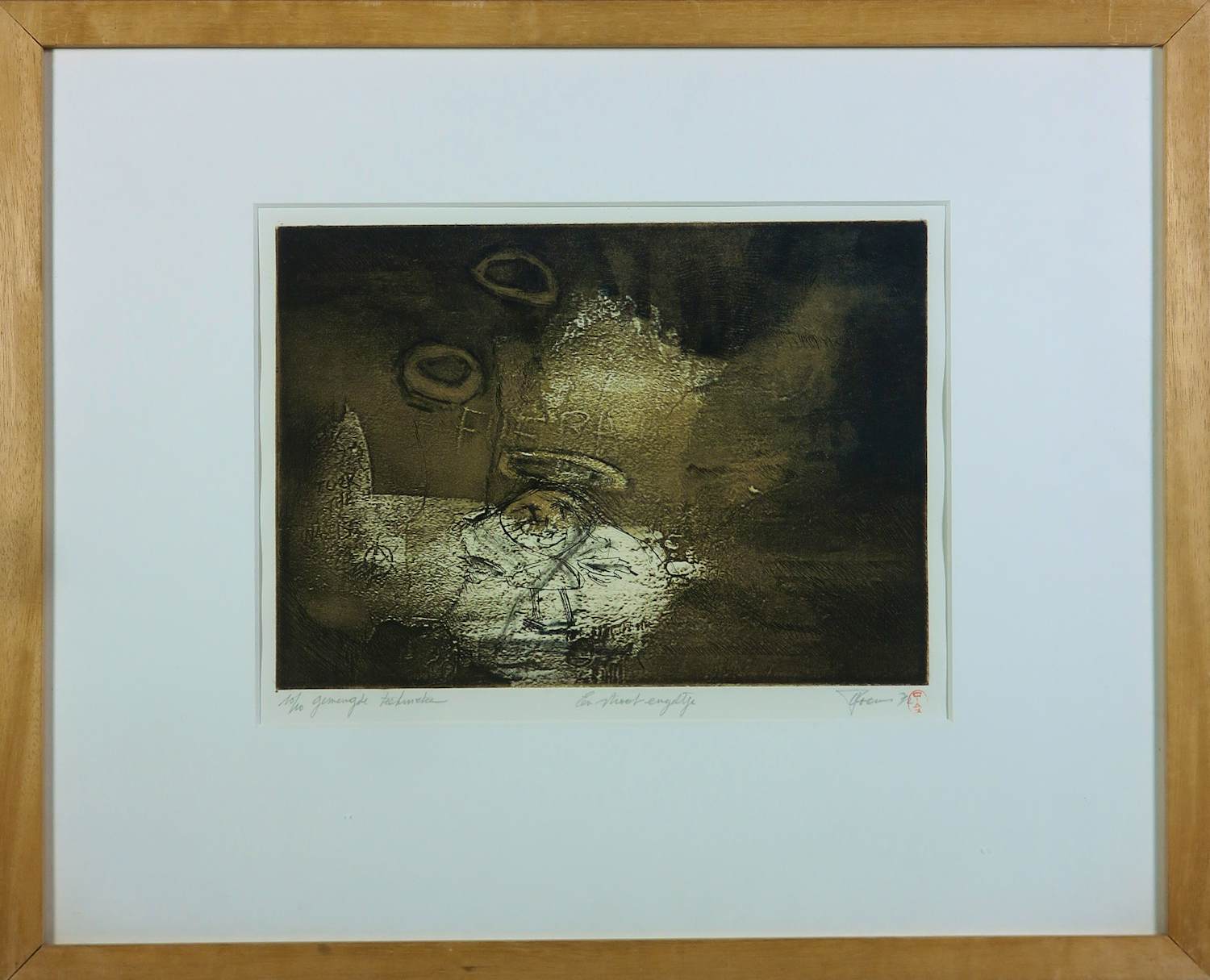 Veerle Rooms - Gemengde druktechnieken op papier, Straatengeltje - Ingelijst kopen? Bied vanaf 35!