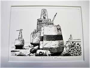 Herman Berserik - Karakteristiek Grafiek - droge naald Ets / proefdruk - "Boeien" passe partout verkocht voor € 39!