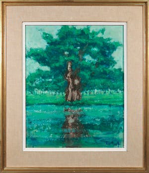 Tie Hof - Olieverf op hardboard, Landschap met bomen - Ingelijst kopen? Bied vanaf 1!