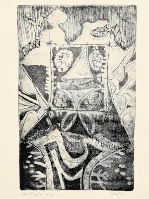 Kees Okx - Grote monochrome ets - "magisch vierkant"- 1966 - epreuve d'artiste exemplaar kopen? Bied vanaf 47!