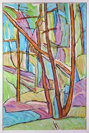 Paul Overhaus - Olieverf op doek, Achter de bomen - Ingelijst verkocht voor € 100!