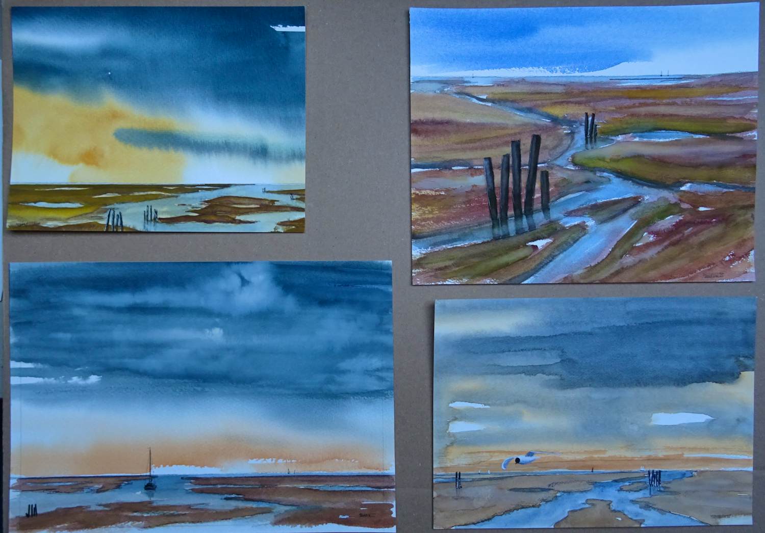 Franklin Meijer - Waddenzee - 4 x aquarel studies kopen? Bied vanaf 20!