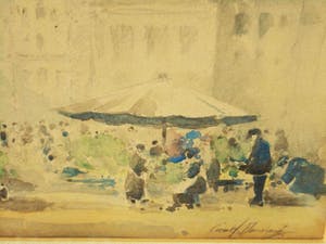 George Henry Downing - Aquarel - Bloemenmarkt in Londen kopen? Bied vanaf 30!