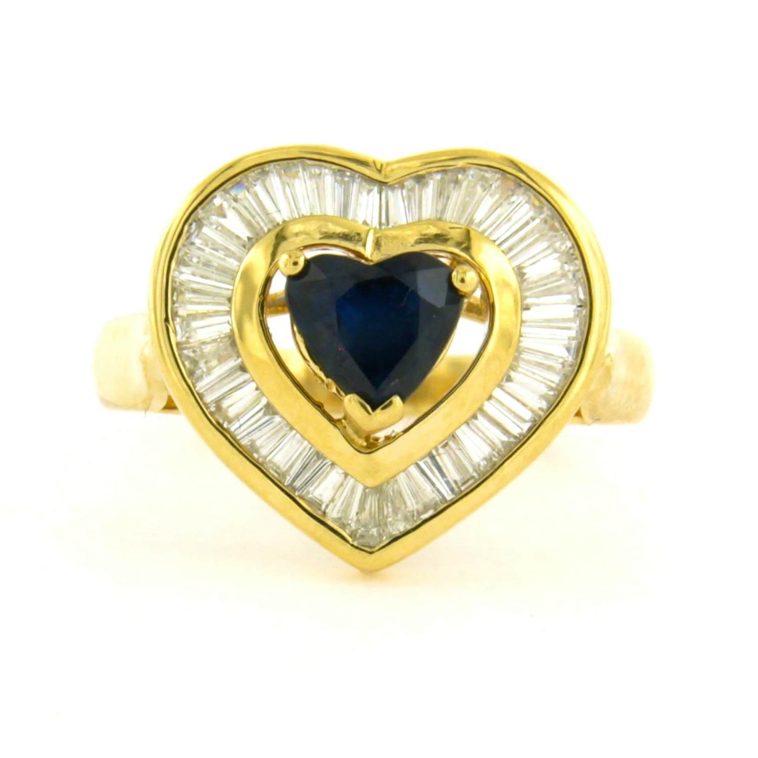 18k gouden ring met saffier en taper vorm geslepen diamant tot. 0.50ct kopen? Bied vanaf 510!