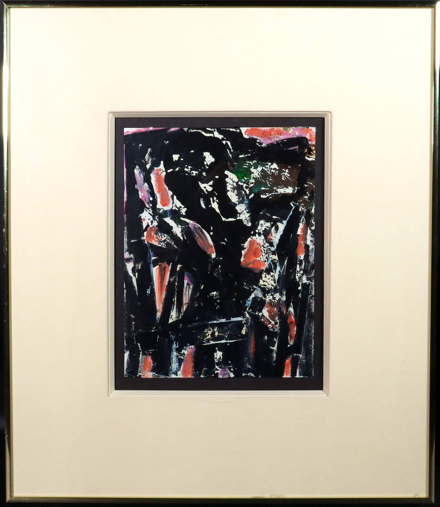 Fred Sieger - Gemengde techniek op papier, Compositie in zwart en rood - Ingelijst verkocht voor € 1!