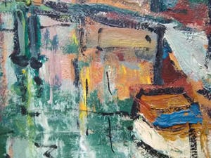 Niet of onleesbaar gesigneerd - Expressionistisch stadsgezicht te Amsterdam kopen? Bied vanaf 10!