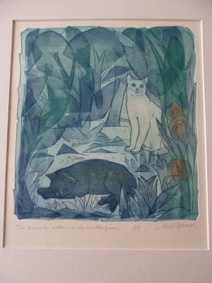 Ank Spronk - Kleurets / Preegdruk. Titel, "De zwarte kater en de witte poes". kopen? Bied vanaf 35!
