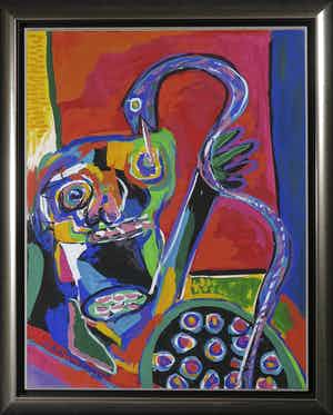Arnold Zweerman - Gouache, De slang - Ingelijst verkocht voor € 1!
