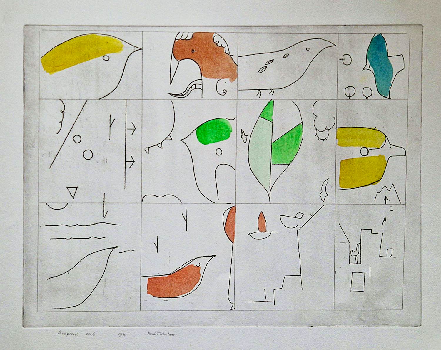 Henk Tichelaar - Grote, met ecoline gekleurde ETS "Bosprent" - kleine oplage (50) - gesignd kopen? Bied vanaf 38!