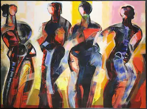 Frits van Eeden - Polygrafie op doek, Het gesprek (Groot) kopen? Bied vanaf 1!