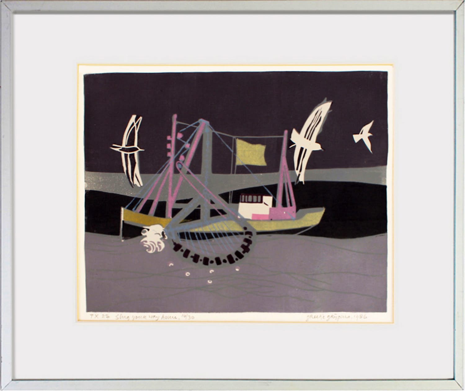 Greetje Grijpma - "Sing your way home 1986" - zeefdruk verkocht voor € 40!