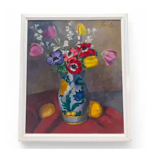 Edmond Wingen - expressief bloemstilleven met tulpen en anemonen in vaas kopen? Bied vanaf 195!