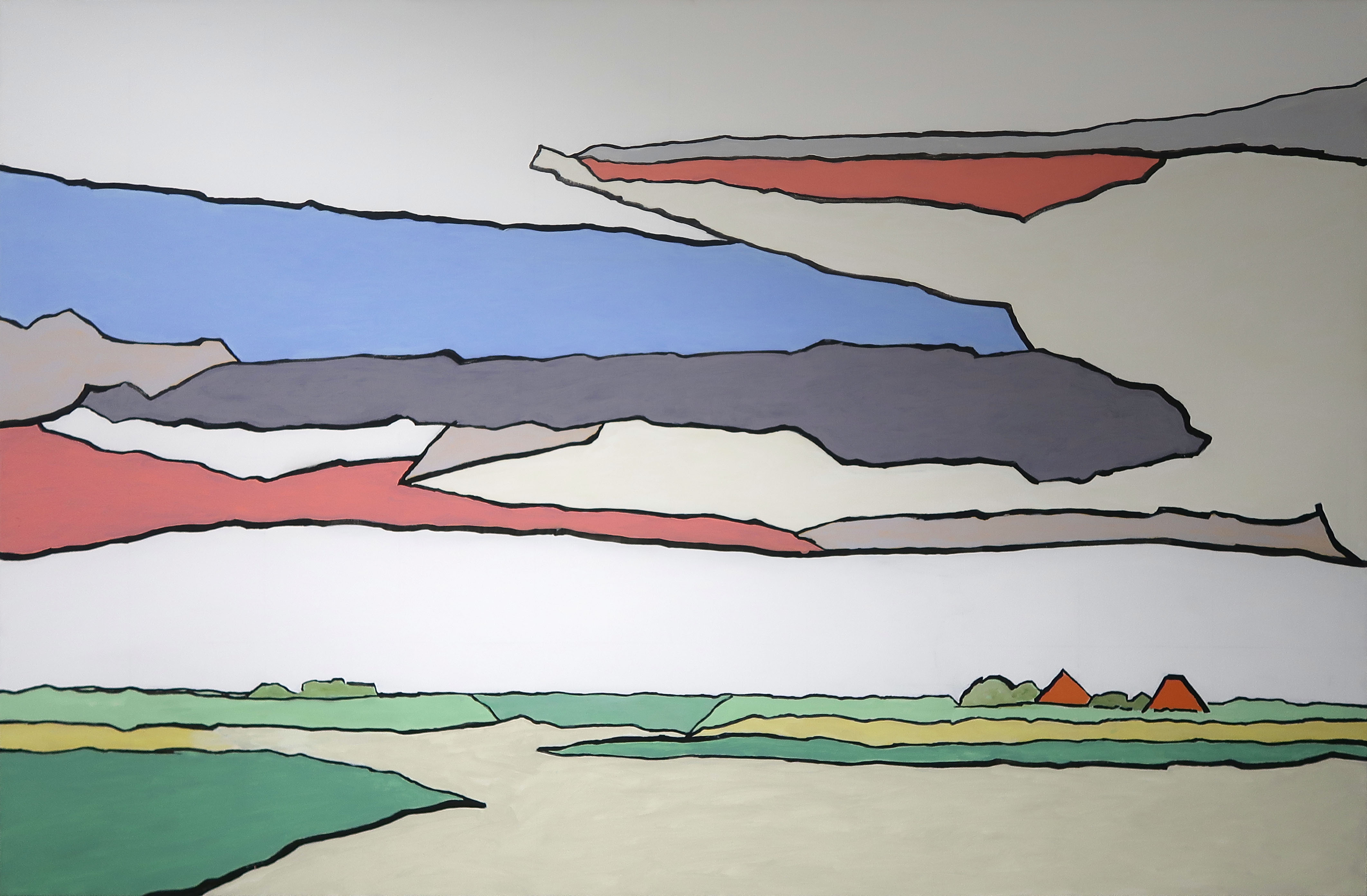 Paul Overhaus - Olieverf op doek, vijfluik Panorama Noord-Holland (Uitzonderlijk groot!) kopen? Bied vanaf 600!