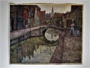 Niet of onleesbaar gesigneerd - omstreeks 1920 - grote Aquarel "Moeder en kind te Delft" gesigneerd kopen? Bied vanaf 10!