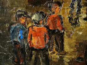 Niet of onleesbaar gesigneerd - Omstr. 1930 geschilderd olieverf "jongens op Scheepswerf" gesigneerd "Schram" kopen? Bied vanaf 1!