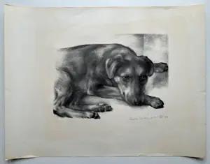 Aart van Dobbenburgh - handgesigneerde litho | 'Rustende hond' | 1969 kopen? Bied vanaf 50!