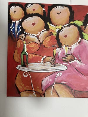 Theo Broeren - Glicée met acryl op doek ‘ Gezellige borrel ‘ kopen? Bied vanaf 70!