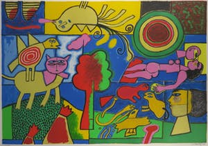 Corneille - Zeefdruk, Autour de l'Arbre magique - Ingelijst (Zeer groot) kopen? Bied vanaf 600!