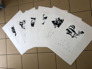 Niet of onleesbaar gesigneerd - Serie van zes zeefdrukken en zes gedichten kopen? Bied vanaf 1!