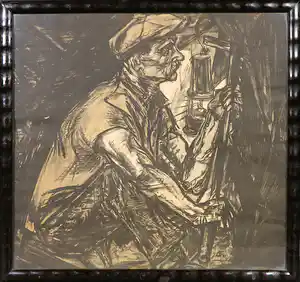 Jan Toorop - Litho, Mijnwerker - Ingelijst verkocht voor € 50!