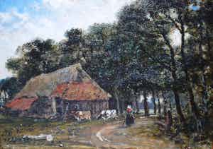 Jan Herman Coster - Bosscene met boerderij verkocht voor € 125!
