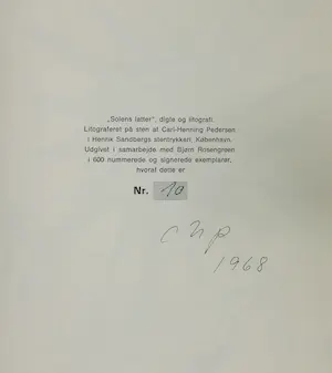 Carl-Henning Pedersen - Gesigneerd boek met handgekleurde kaft, Solens Latter + houtsnede met handgeschreven uitnodiging kopen? Bied vanaf 1!