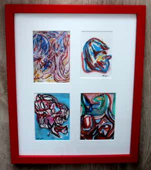 Finn Pedersen - Gemengde techniek - 4 werken, ingelijst verkocht voor € 275!