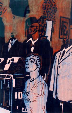 Bruno Vekemans - Ingelijste gouache: Mannequins in een etalage(Prachtige lijst met museumglas) verkocht voor € 2750!