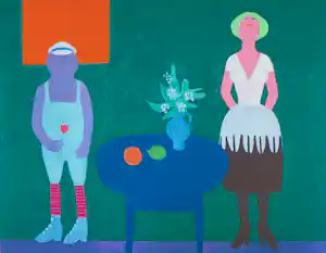 Jan Roëde - Litho, Twee figuren, tafel, vaas en fruit verkauft für € 80!
