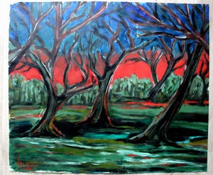 Leendert van Lier - acryl op papier: bomen kopen? Bied vanaf 75!