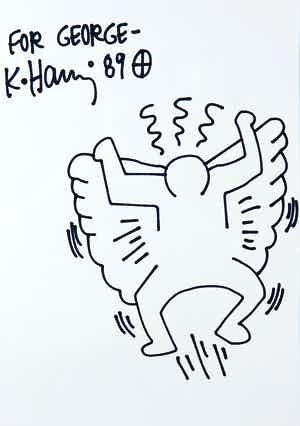 Keith Haring - Tekening in viltstift, Angel for George - Ingelijst verkocht voor € 1!