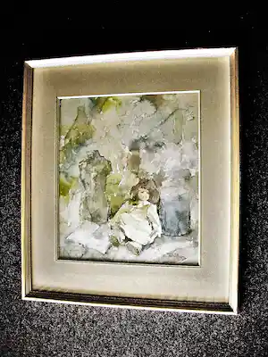 Ton Albers - Groot ges. impressionistisch Aquarel - stilleven met pop - Exclusief ingelijst verkocht voor € 65!
