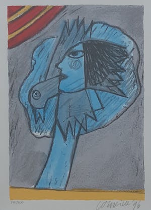Corneille - Laatste keer " Visage et Oiseau bleu ". Zeer fraai ingelijst!! kopen? Bied vanaf 155!