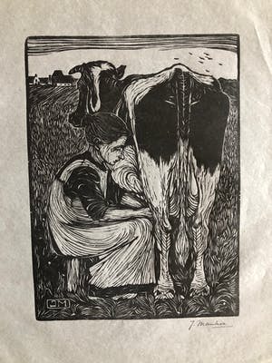 Jan Mankes - Houtsnede Koemelkster kopen? Bied vanaf 250!