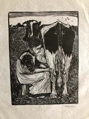 Jan Mankes - Houtsnede Koemelkster verkocht voor € 250!