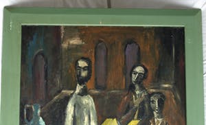 Niet of onleesbaar gesigneerd - Olieverf op board , “Aan de tafel” – gesigneerd & ingelijst kopen? Bied vanaf 10!