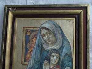 Klaas Pijlman - Ingelijste gouache , “Madonna en Kind” – 1993 kopen? Bied vanaf 1!