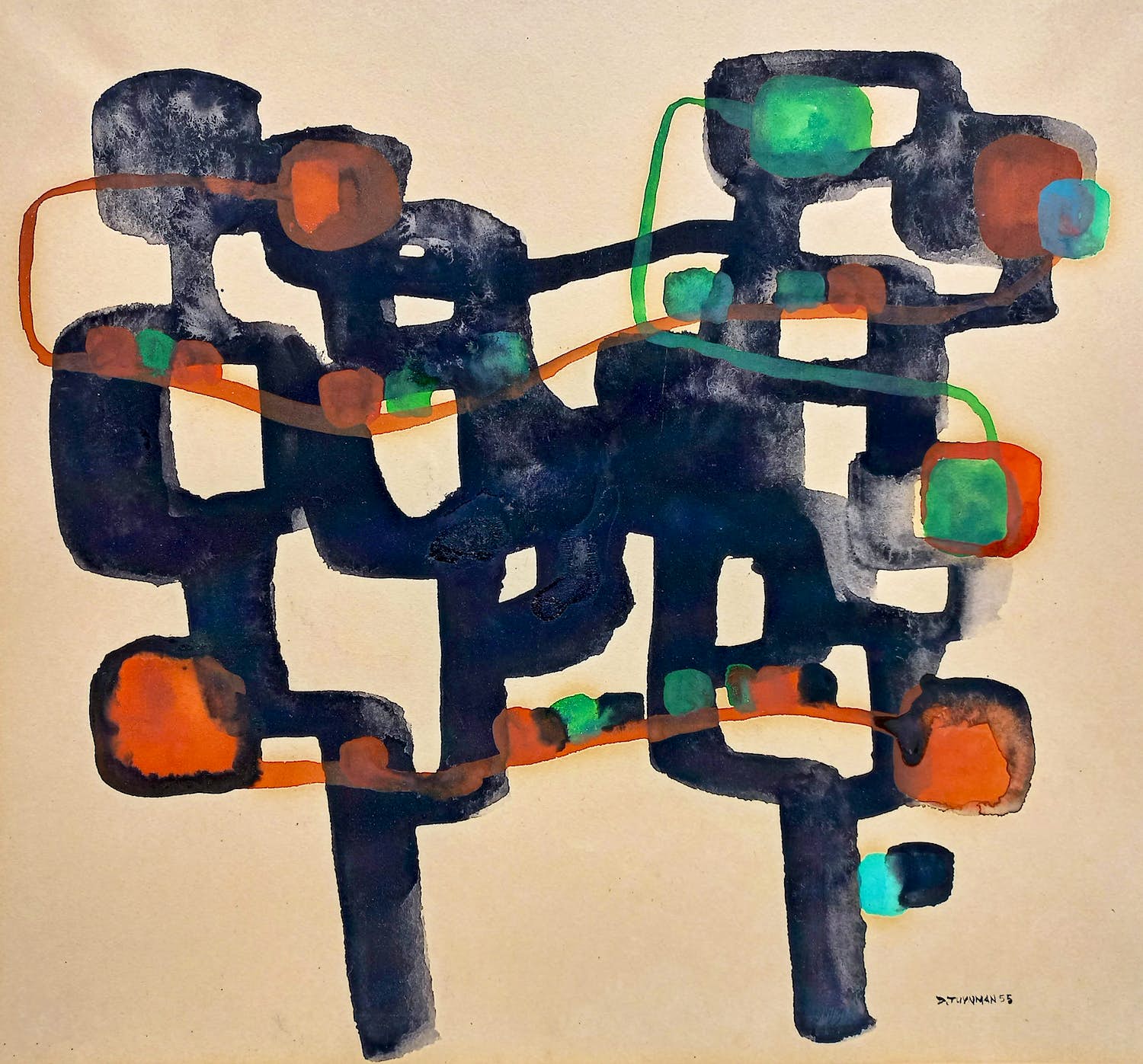 Dora Tuynman - Abstracte compositie, gouache (mooi ingelijst) kopen? Bied vanaf 1500!
